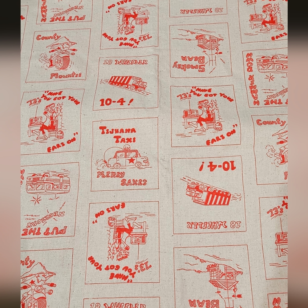 Vintage CB Radio Trucker RV Novelty Fabric 1+ yd 18 Wheeler 10-4 Truck Cotton